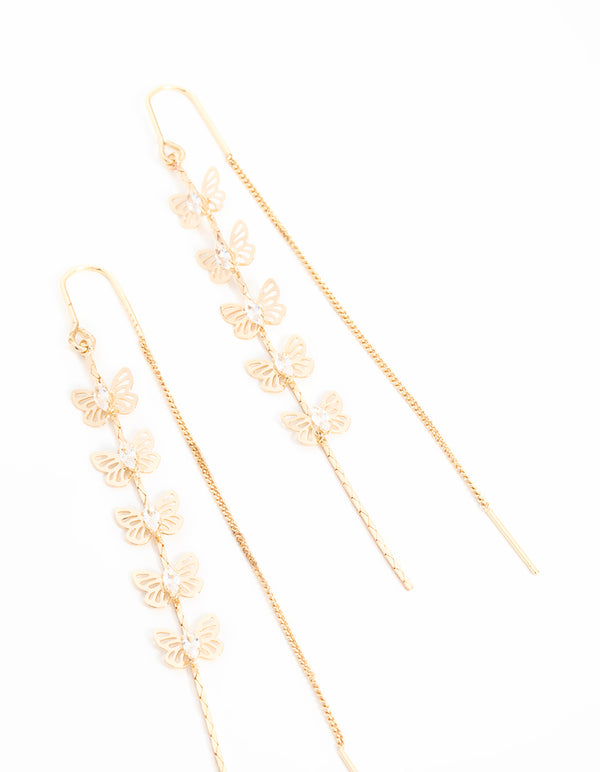 Gold Cubic Zirconia Butterfly Threader Earrings