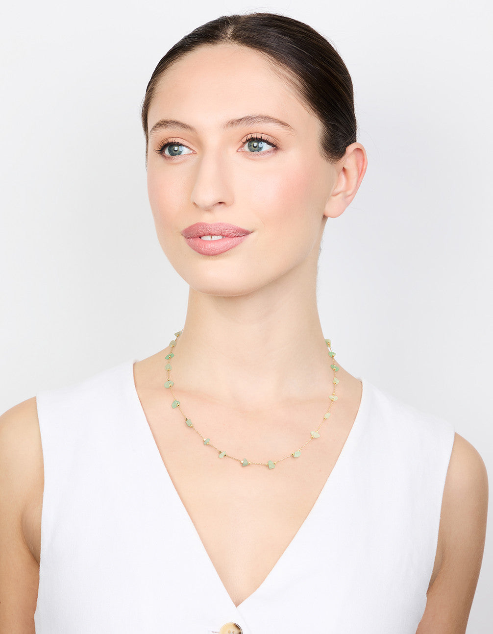 Gold Plated Green Semi-Precious Station Necklace