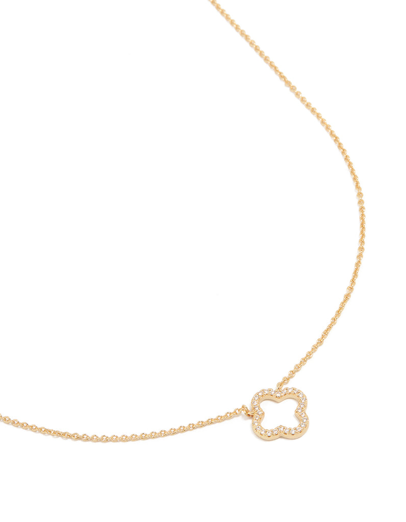 Gold Plated Brass Cubic Zirconia Hollow Flower Necklace - Lovisa