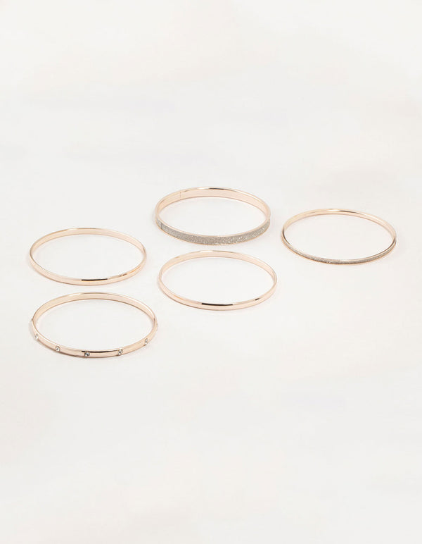 Rose Gold Glitter Paper & Diamante Bangles 5-Pack