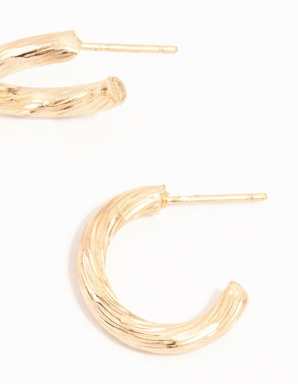 Gold Fine Textured Hoop Earrings