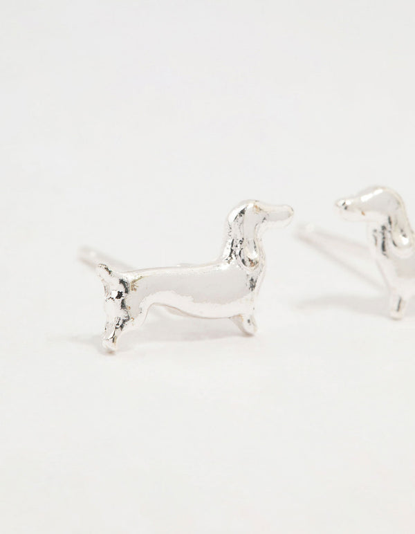 Silver Dachshund Stud Earrings