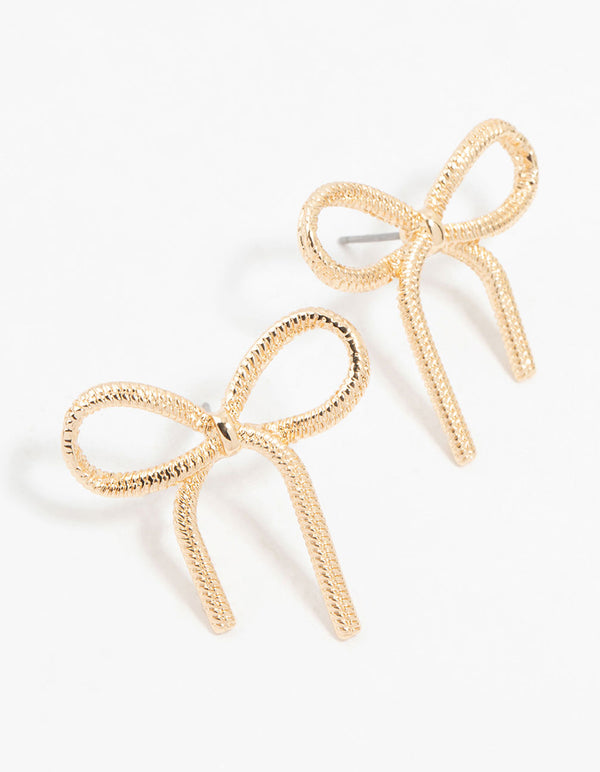 Gold Snake Bow Stud Earrings