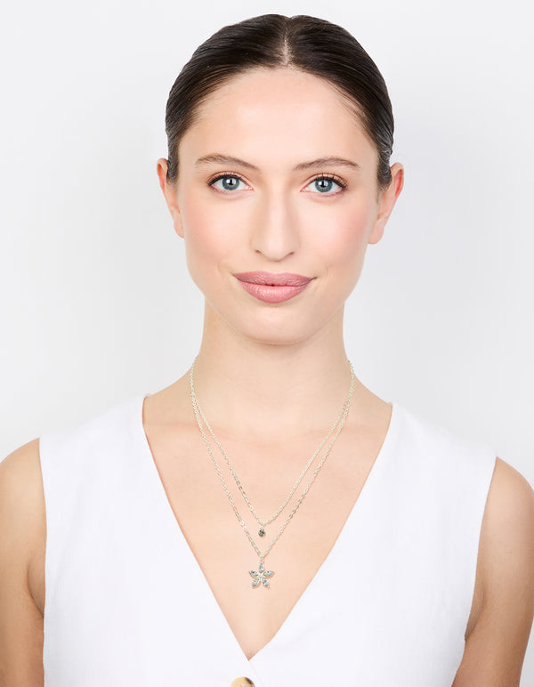 Silver Diamante Flower Layered Necklace