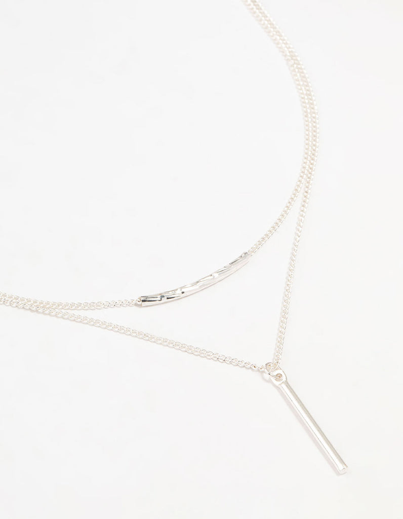 Silver Double Chain Bar Layered Necklace - Lovisa