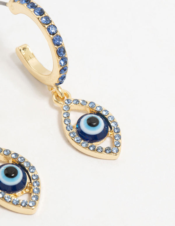Gold Plated Diamante Evil Eye Drop Earrings