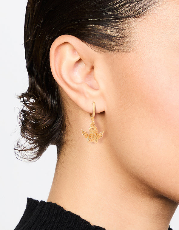 Gold Plated Cherub Huggie Earrings