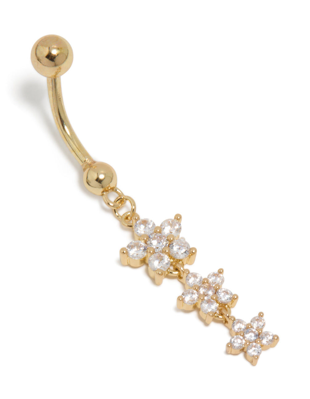 Gold Plated Surgical Steel Cubic Zirconia Multi Butterfly Belly Bar