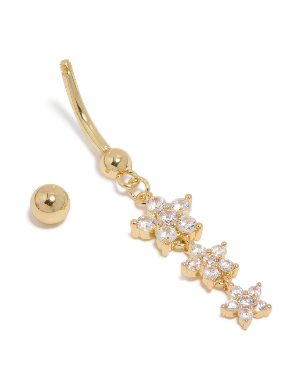Gold Plated Surgical Steel Cubic Zirconia Multi Butterfly Belly Bar