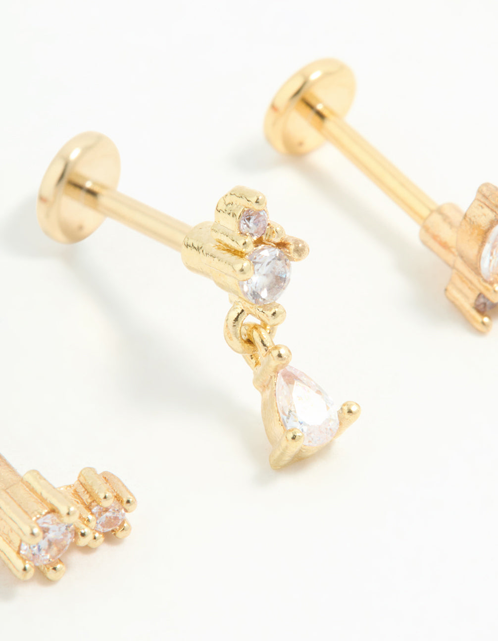 Gold Plated Surgical Steel Cubic Zirconia Triangular Flat Back Studs Pack