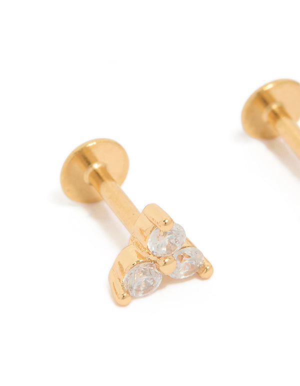 Gold Plated Surgical Steel Cubic Zirconia Round Flat Back Studs 3-Pack