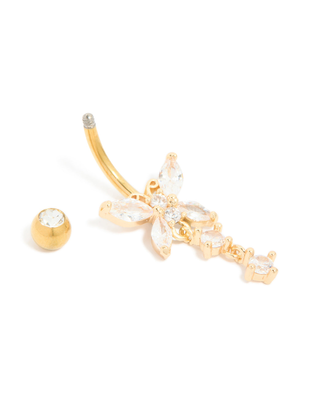 Gold Plated Titanium Cubic Zirconia Butterfly Belly Bar