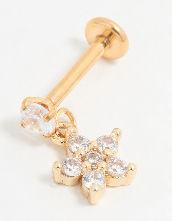 Gold Plated Titanium Cubic Zirconia Petal Flower Flat Back Stud