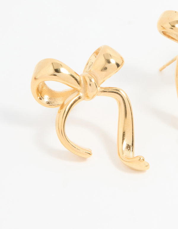 Waterproof Gold Plated Stainless Steel Bow Stud Earrings
