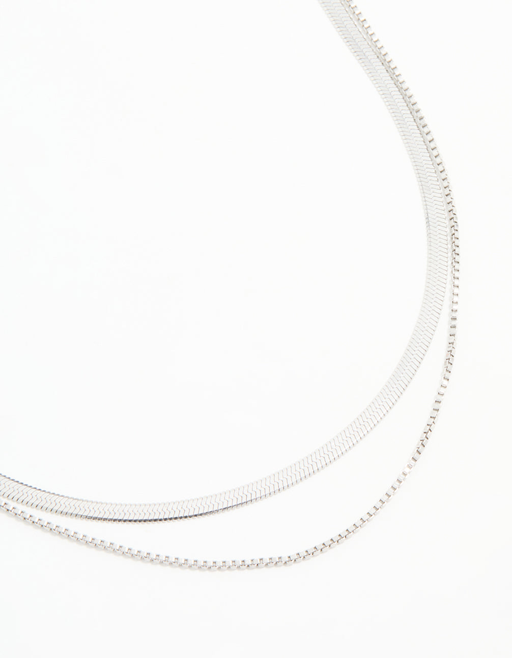 Discover waterproof stainless steel chain layered necklace in silver close up view