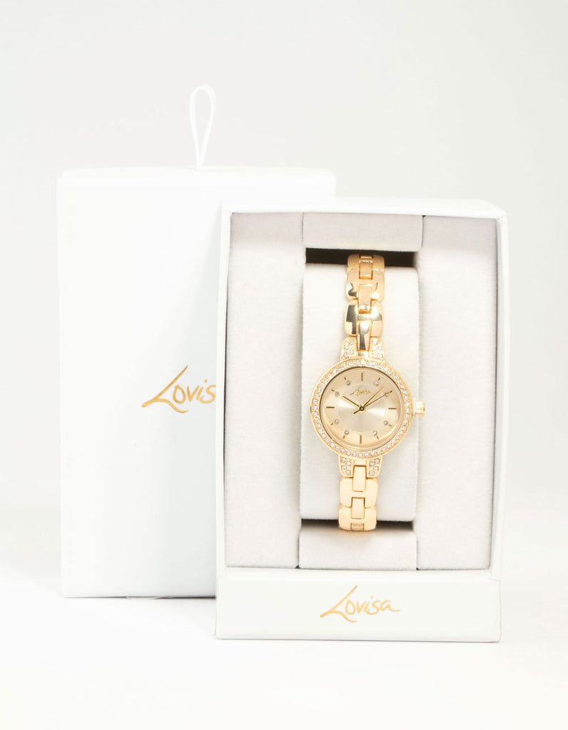 Gold Small Diamante Round Strap Watch Lovisa gold-small-diamante-round-strap-watch-lovisa