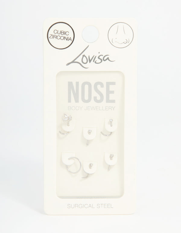 Surgical Steel Cubic Zirconia Butterfly Nose Piercings 6-Pack