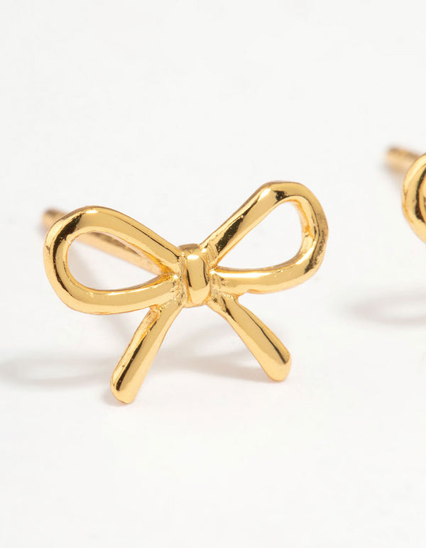 Gold Plated Sterling Silver Bow Stud Earrings