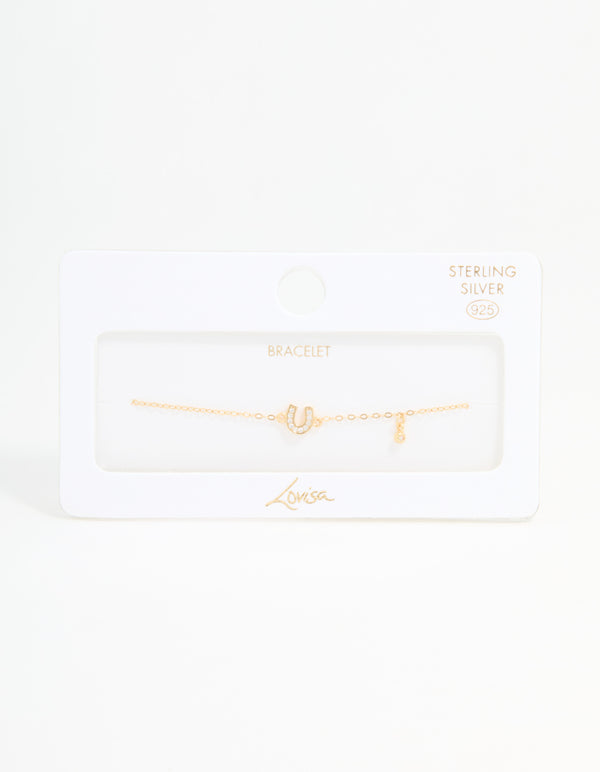 Gold Plated Sterling Silver Diamante Horseshoe Charm Bracelet