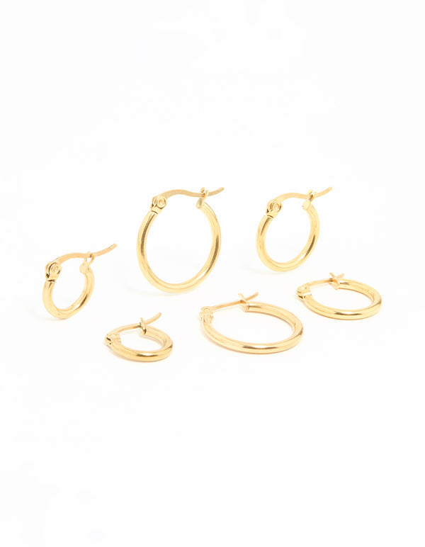 Gold Plated Surgical Steel Clasp Hoop Earrings 2-Pack
