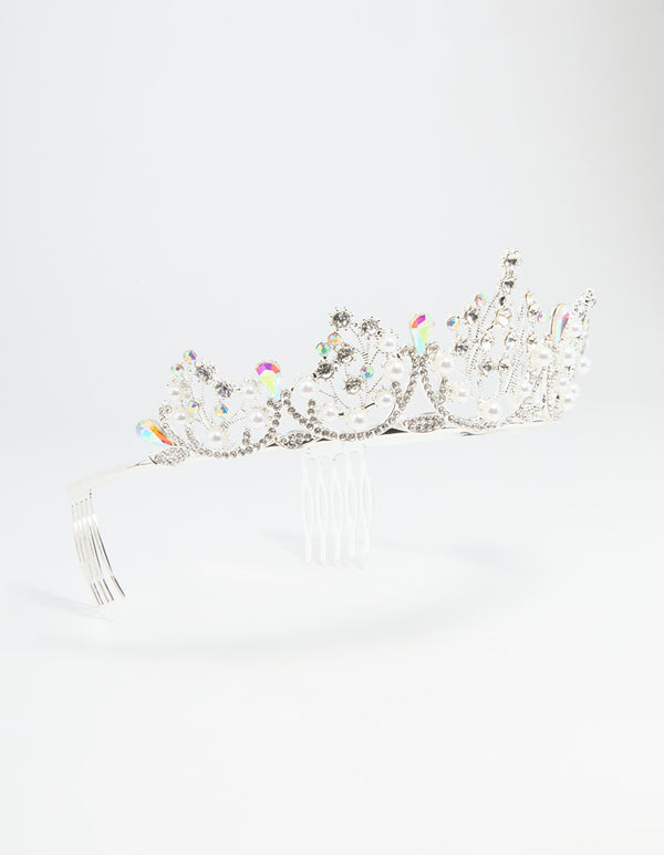 Silver Diamante & Pearl Crown Headband