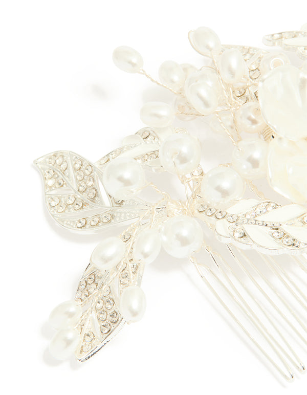 Silver Pearl Flower & Vine Hair Comb