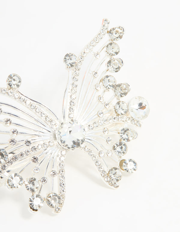 Silver Diamante Dressy Butterfly Hair Clip