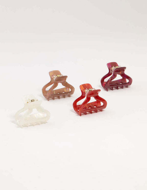 Red & Brown Acrylic Small Shaped Claw Clips 4-Pack