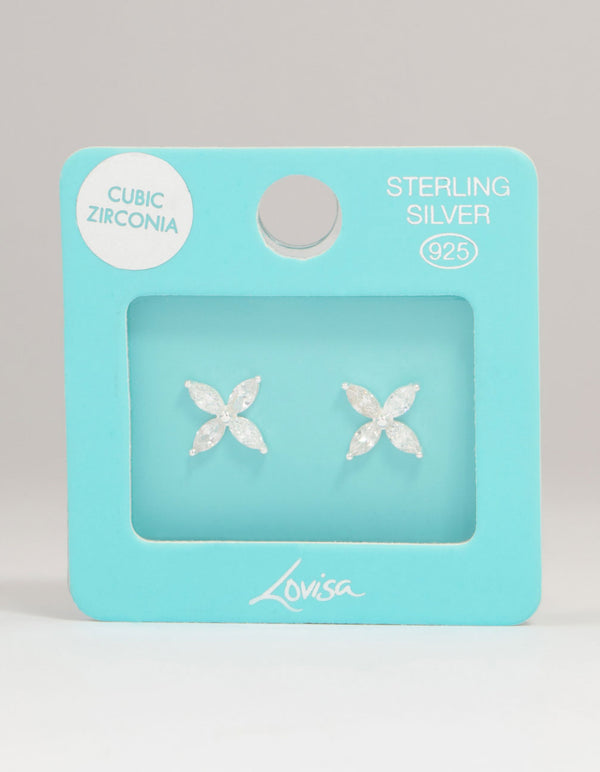 Sterling Silver Cubic Zirconia Flower Stud Earrings