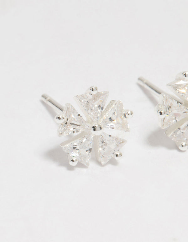 Sterling Silver Cubic Zirconia Petal Stud Earrings