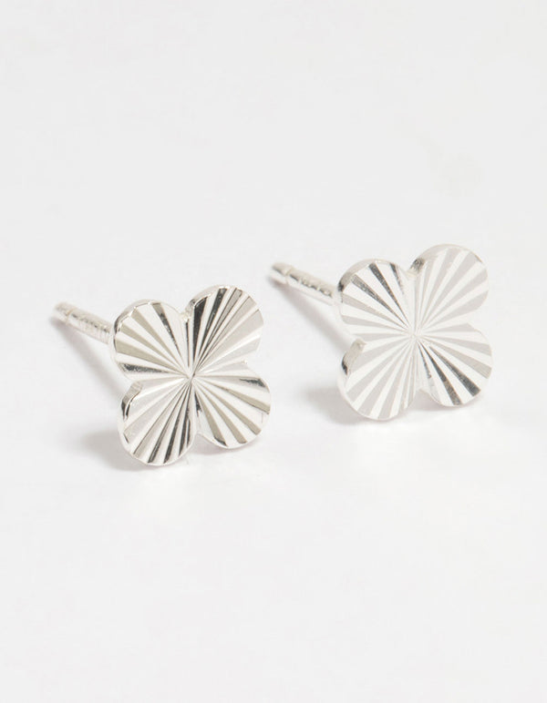 Sterling Silver Ribbed Flower Stud Earrings