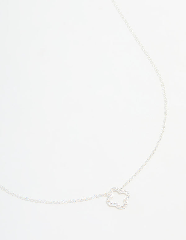 Sterling Silver Cubic Zirconia Flower Pendant Necklace