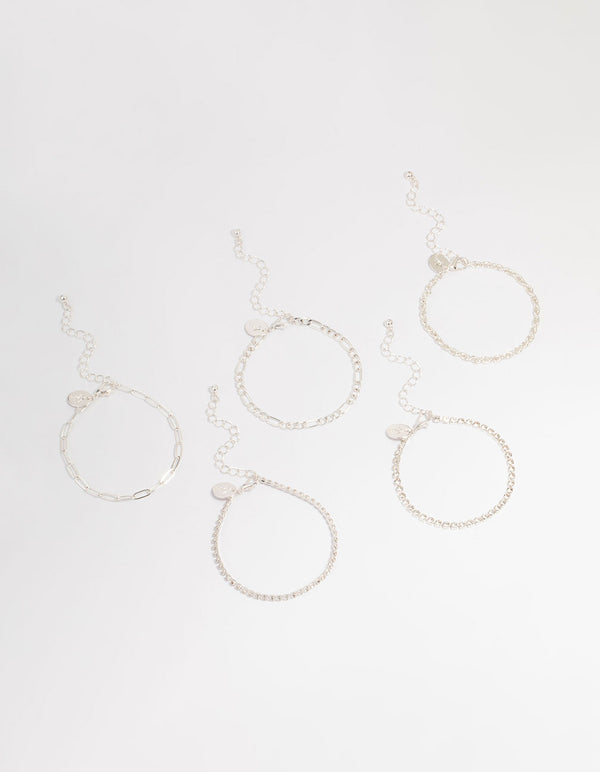 Silver Cupchain Figaro Bracelets 5-Pack