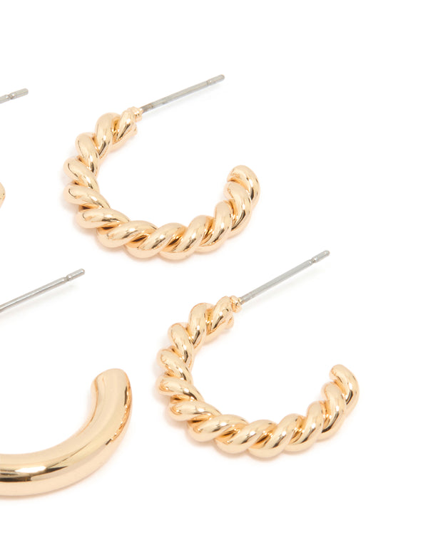 Gold Twisted & Round Hoop Earrings 2-Pack