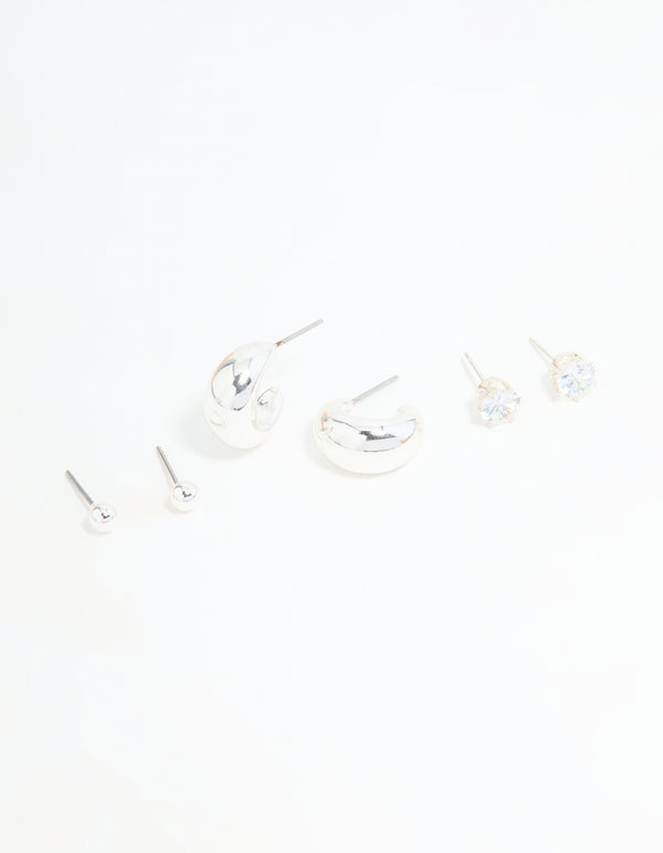 Silver Diamante Teardrop Stud & Drop Earrings Pack