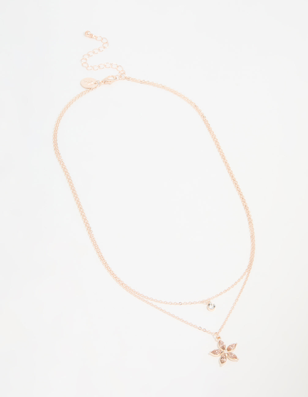 Rose Gold Diamante Flower Layered Necklace