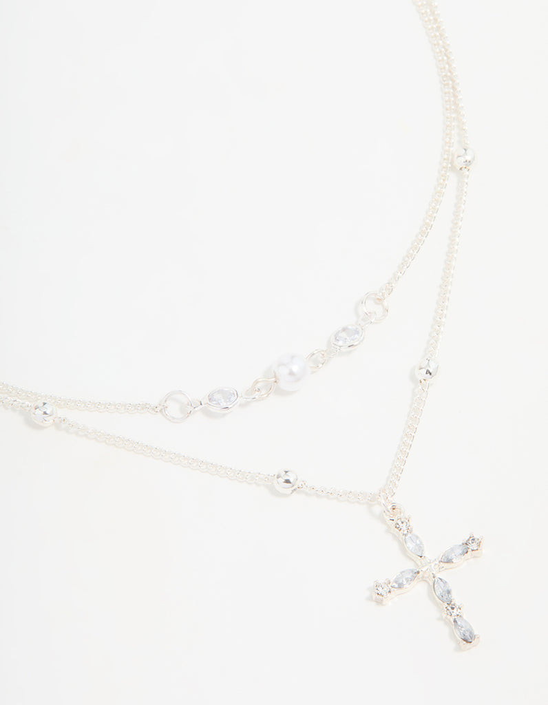 Louisa Beaded Cross Scarf Necklace - Pastel Multi main image 0