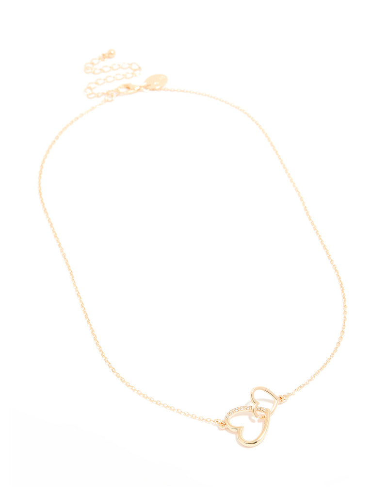 Olivia Heart Linked Necklace in Shiny Gold