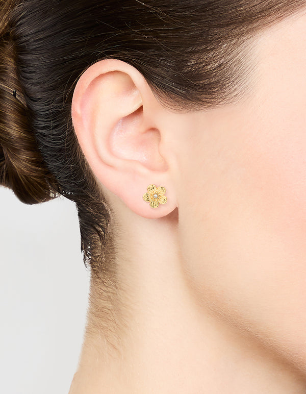 Gold Plated Surgical Steel Diamante Flower Stud Earrings