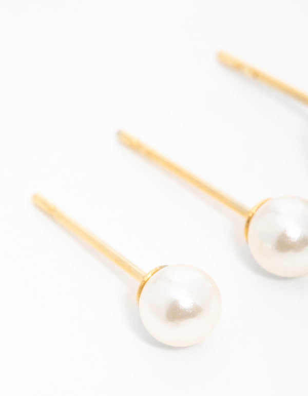 Gold Plated Surgical Steel Pearl Stud Earrings 2-Pack