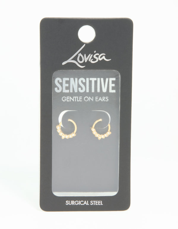 Gold Plated Surgical Steel Cubic Zirconia Leaf Clicker Sleeper Hoop Earrings