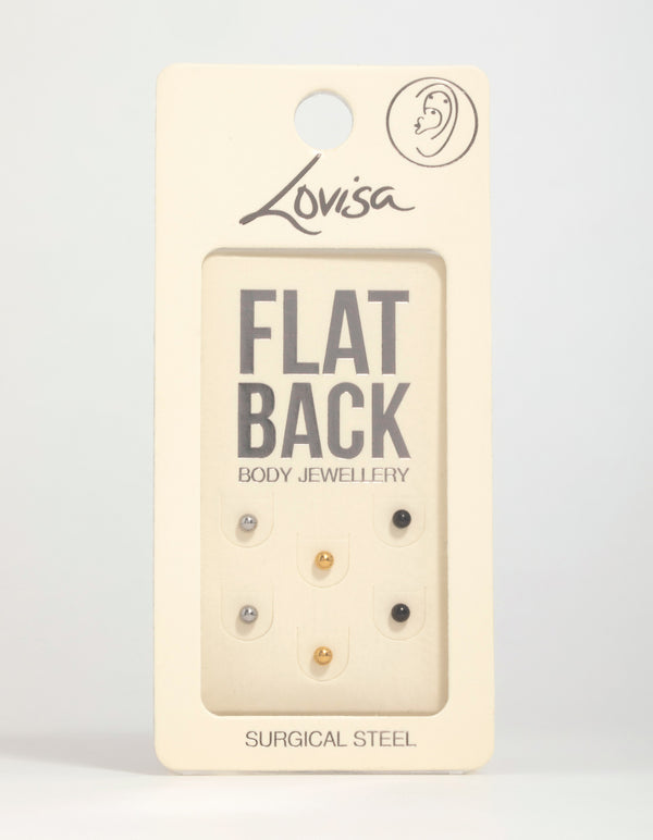 Mixed Finish Surgical Steel Small Ball Flat Back Studs 3-Pack