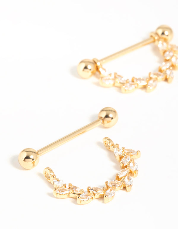 Surgical Steel Cubic Zirconia Vine Nipple Bars 2-Pack