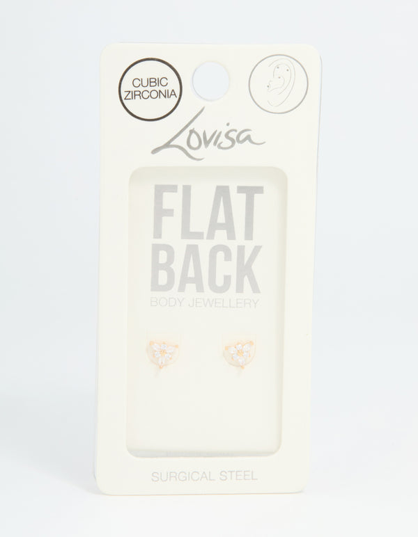 Gold Plated Surgical Steel Cubic Zirconia Flower Flat Back Earrings Pack