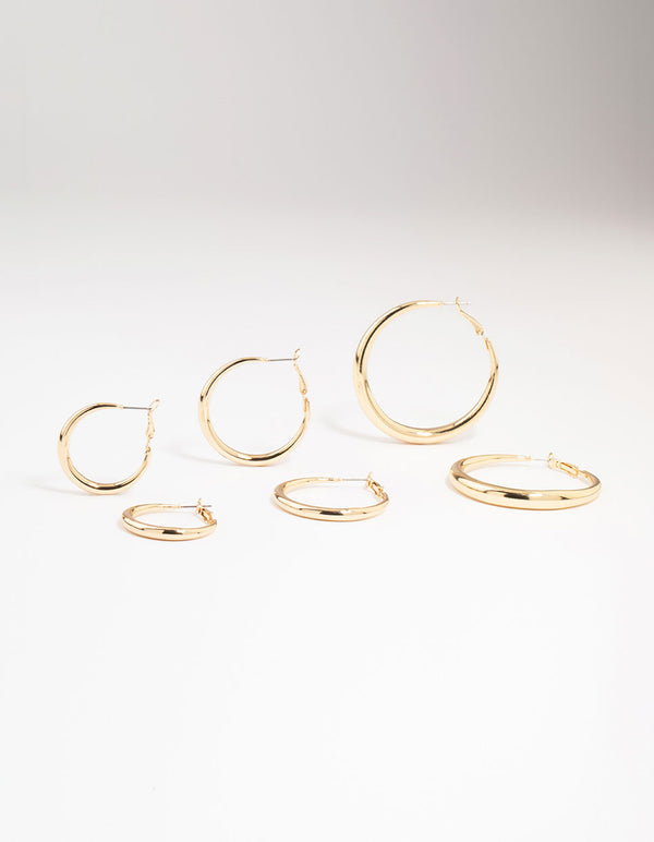 Gold Smooth Huggie Hoop Earrings 3-Pack