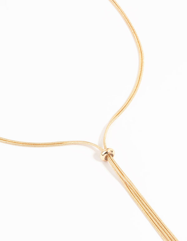 Gold Thin Tassel Y-Necklace