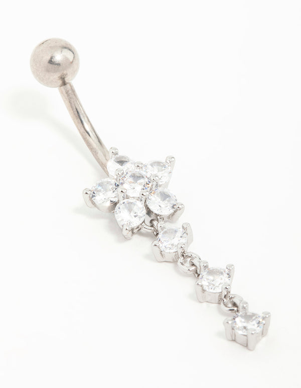 Titanium Butterfly Cubic Zirconia Drop Belly Bar