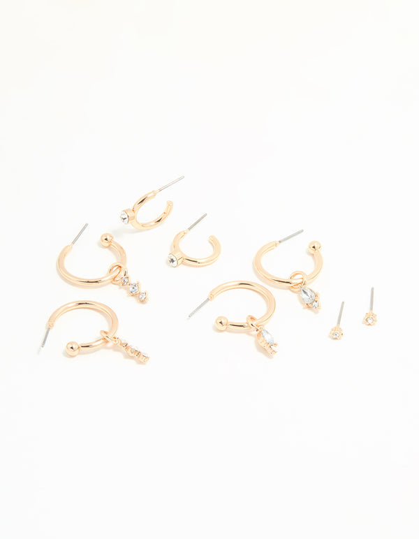 Gold Diamante Drop Huggie Earrings 4-Pack