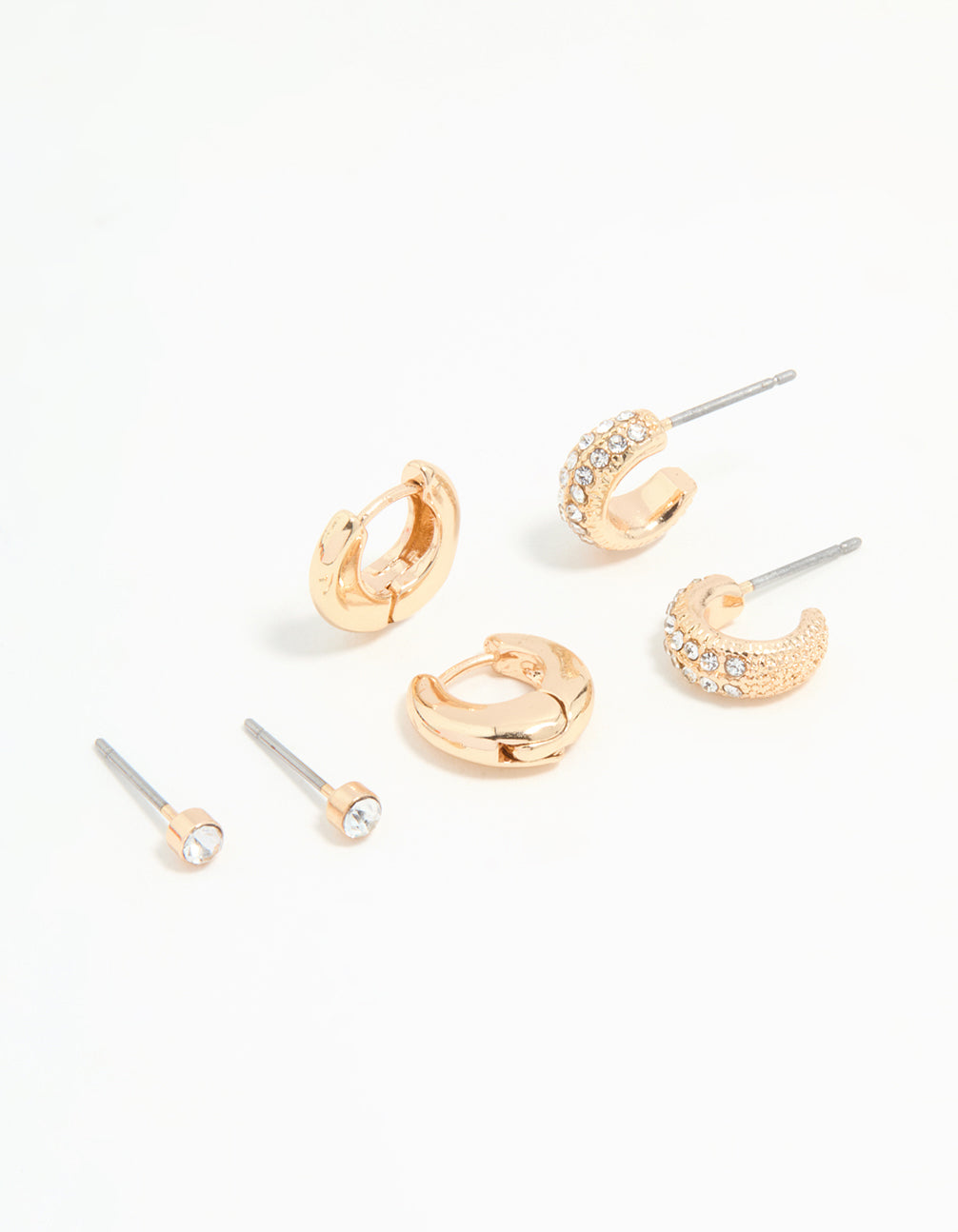 Gold Diamante Stud & Huggie Earrings 3-Pack