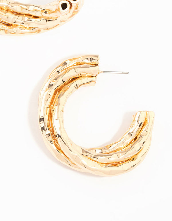 Gold Molten Twisted Hoop Earrings
